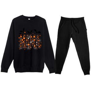 Mama With Spider Halloween Mama Spooky Vibes Gift Premium Crewneck Sweatsuit Set