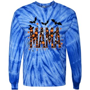 Mama With Spider Halloween Mama Spooky Vibes Gift Tie-Dye Long Sleeve Shirt