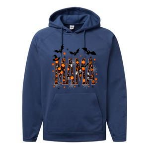 Mama With Spider Halloween Mama Spooky Vibes Gift Performance Fleece Hoodie