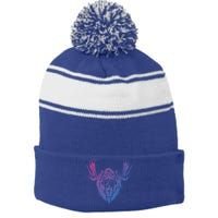 Moose With Ski Goggles Gift Stripe Pom Pom Beanie