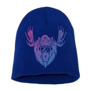 Moose With Ski Goggles Gift Short Acrylic Beanie