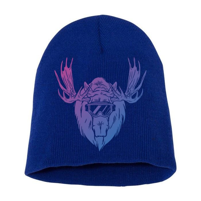 Moose With Ski Goggles Gift Short Acrylic Beanie