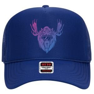 Moose With Ski Goggles Gift High Crown Mesh Back Trucker Hat