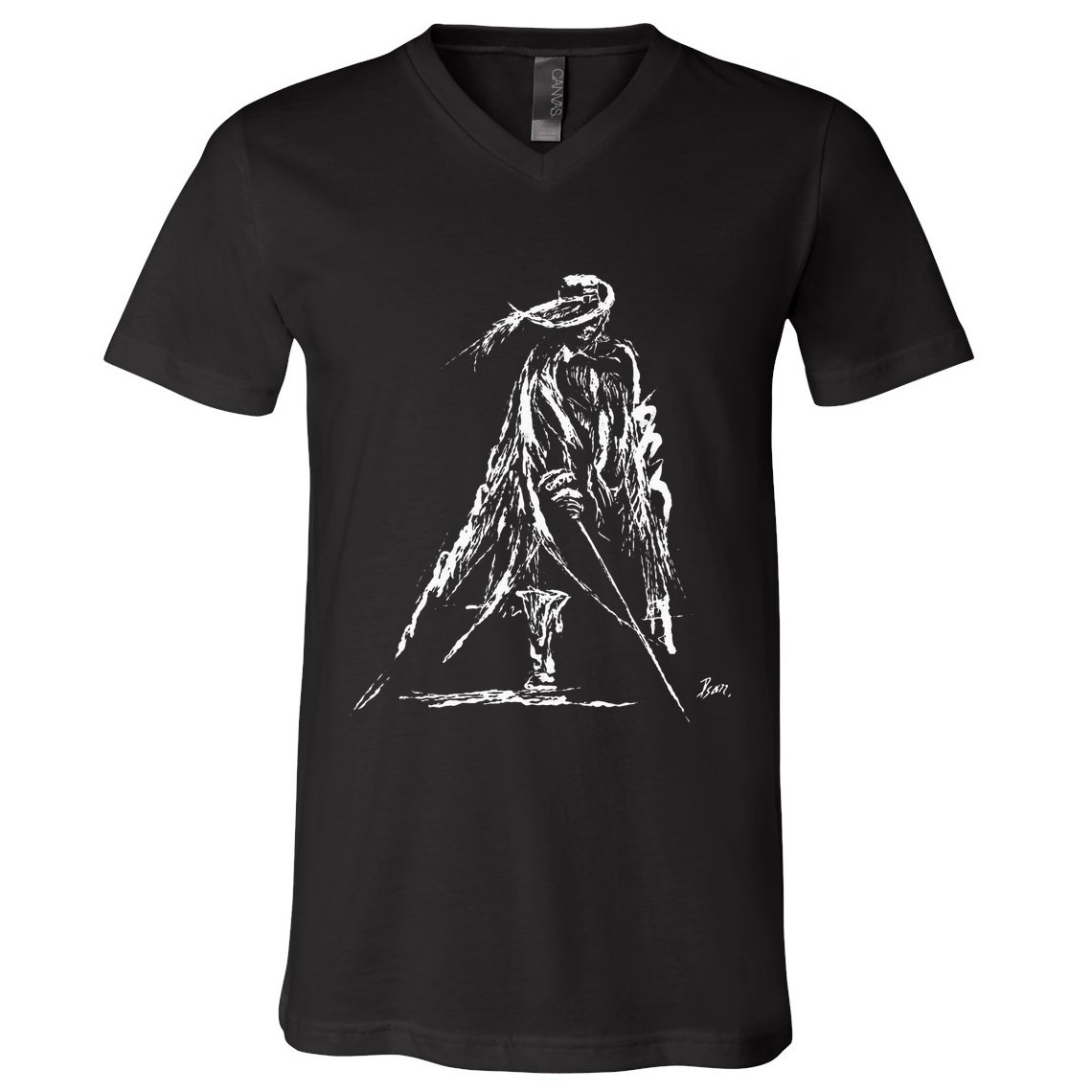 Musketeer With Sword And Coat V-Neck T-Shirt