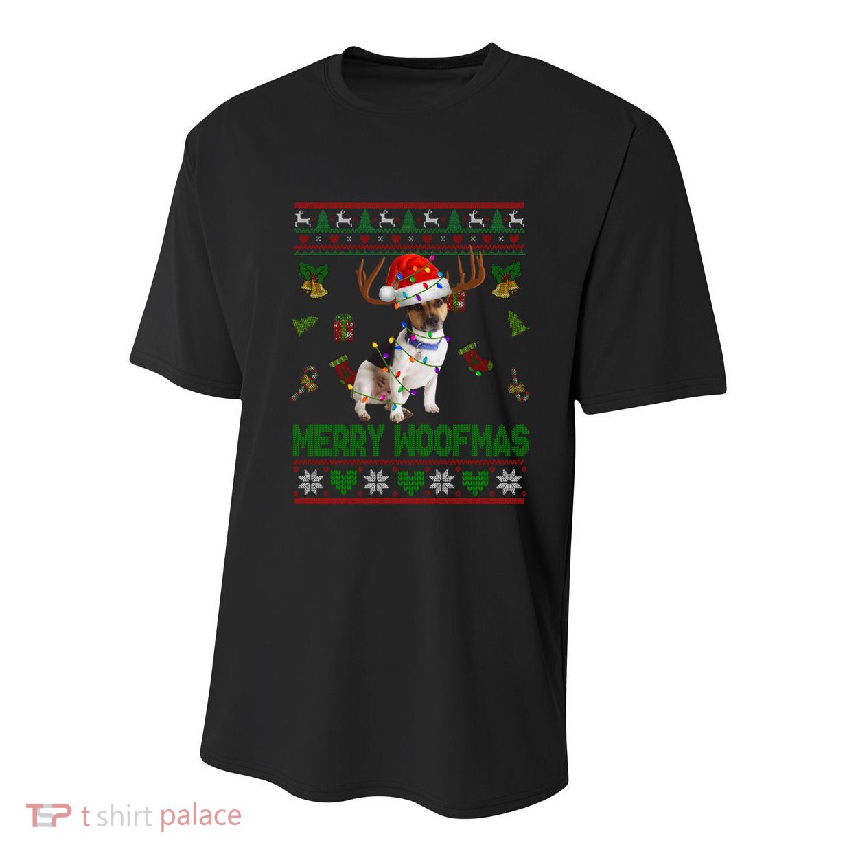 Merry Woofmas Santa Reindeer Rat Terrier Dog Gift Youth Performance Sprint T-Shirt