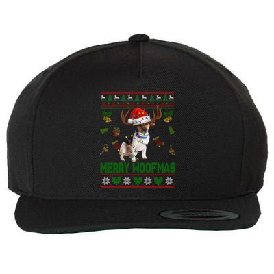 Merry Woofmas Santa Reindeer Rat Terrier Dog Gift Wool Snapback Cap