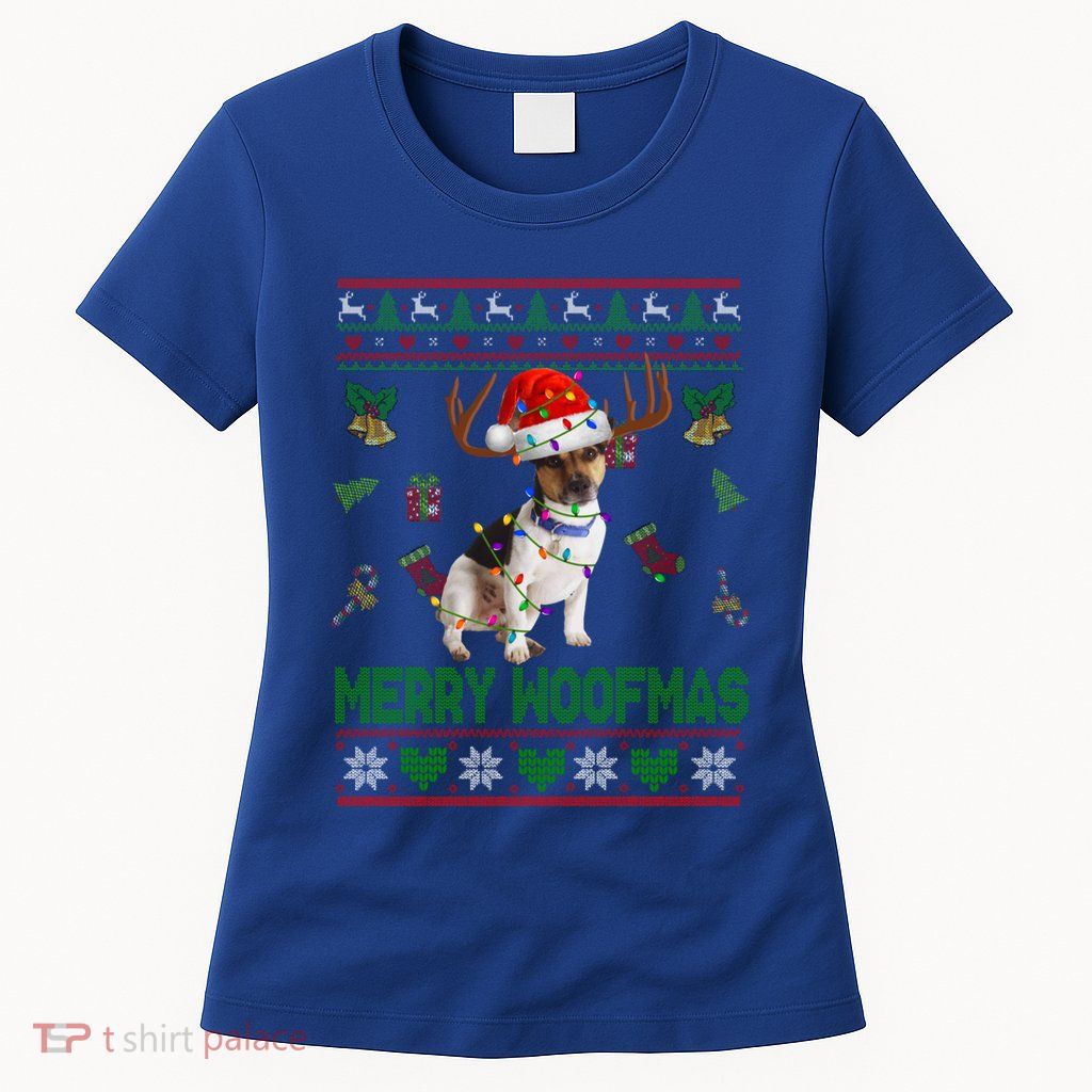 Merry Woofmas Santa Reindeer Rat Terrier Dog Gift Womens T-Shirt