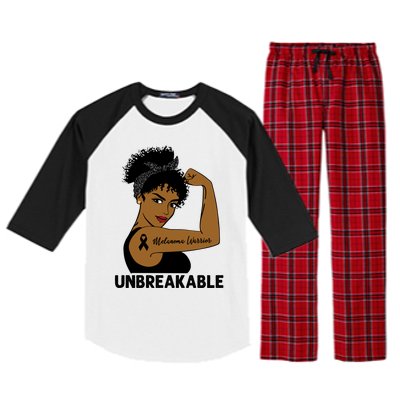 Melanoma Warrior Strong Black Unbreakable Awareness Gift Raglan Sleeve Pajama Set