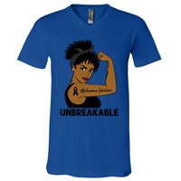 Melanoma Warrior Strong Black Unbreakable Awareness Gift V-Neck T-Shirt