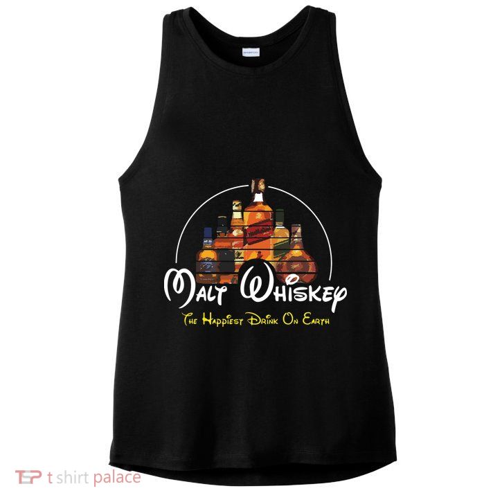 Malt Whiskey Shirts Happiest Drink Funny Pun Parody Ladies PosiCharge Tri-Blend Wicking Tank