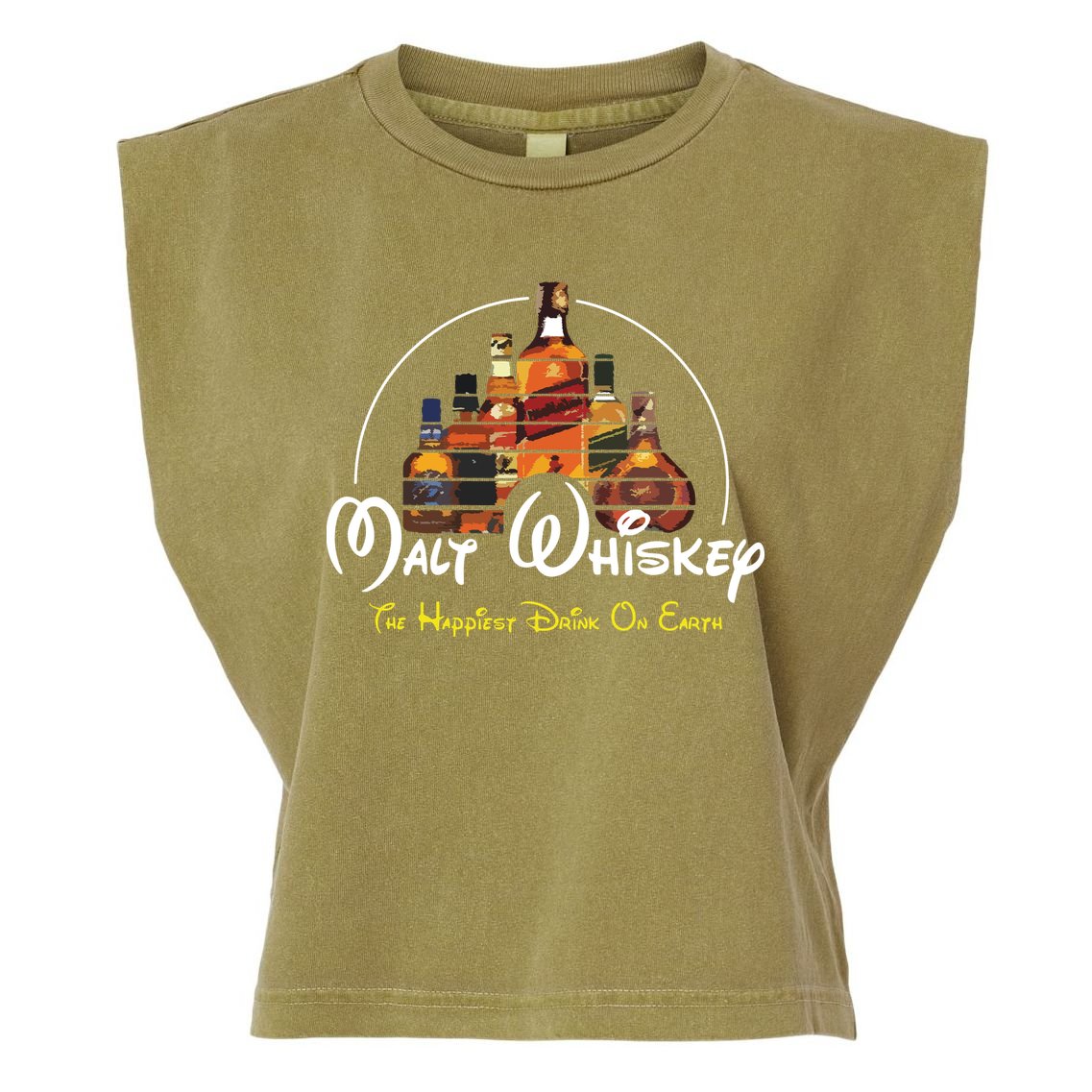 Malt Whiskey Shirts Happiest Drink Funny Pun Parody Garment-Dyed Women's Muscle Tee