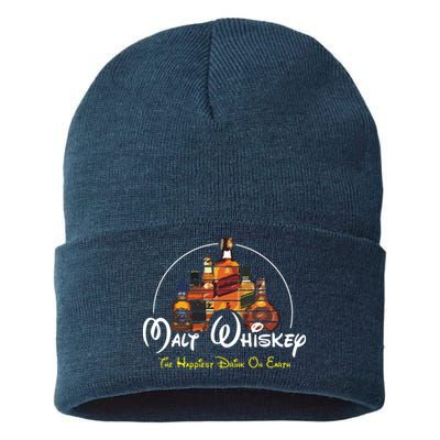 Malt Whiskey Shirts Happiest Drink Funny Pun Parody Sustainable Knit Beanie