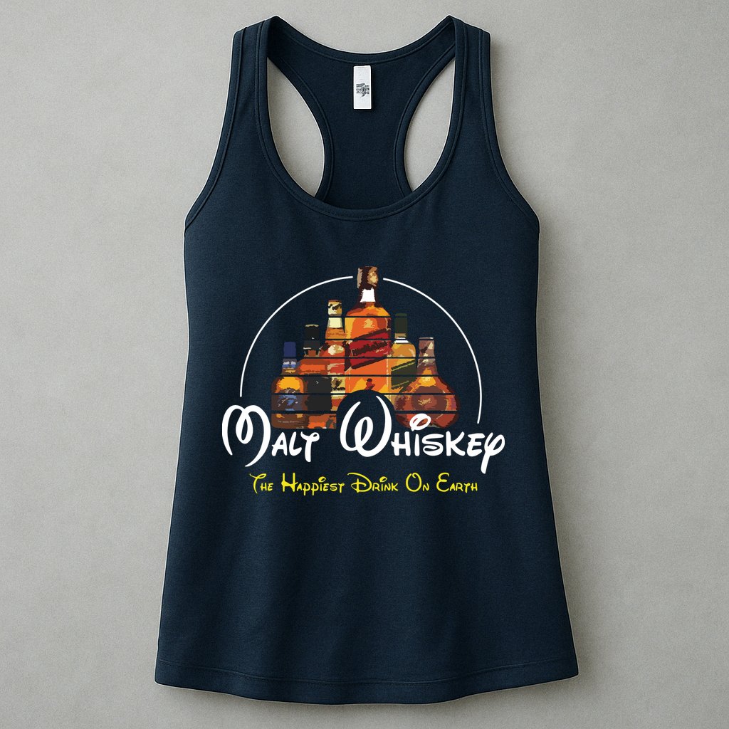 Malt Whiskey Shirts Happiest Drink Funny Pun Parody Womens Tank Top