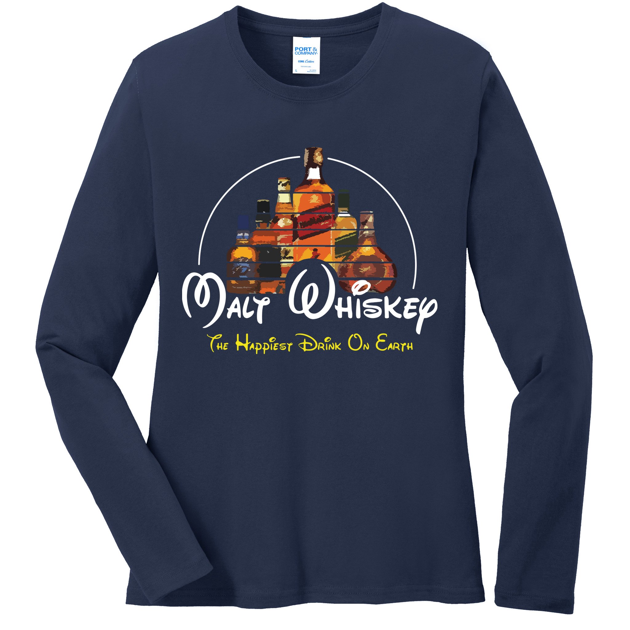Malt Whiskey Shirts Happiest Drink Funny Pun Parody Ladies Long Sleeve Shirt