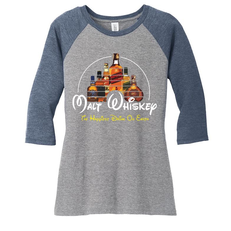 Malt Whiskey Shirts Happiest Drink Funny Pun Parody Women's Tri-Blend 3/4-Sleeve Raglan Shirt