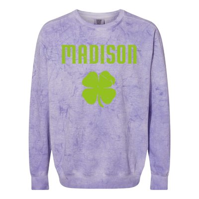 Madison Wi Shamrock Capital City St Patricks Day Pride Graph Cute Gift Colorblast Crewneck Sweatshirt