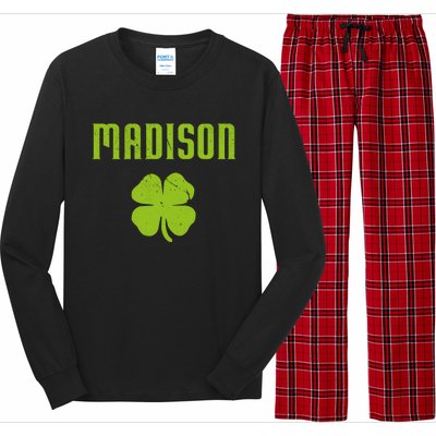 Madison Wi Shamrock Capital City St Patricks Day Pride Graph Cute Gift Long Sleeve Pajama Set