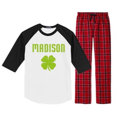 Madison Wi Shamrock Capital City St Patricks Day Pride Graph Cute Gift Raglan Sleeve Pajama Set