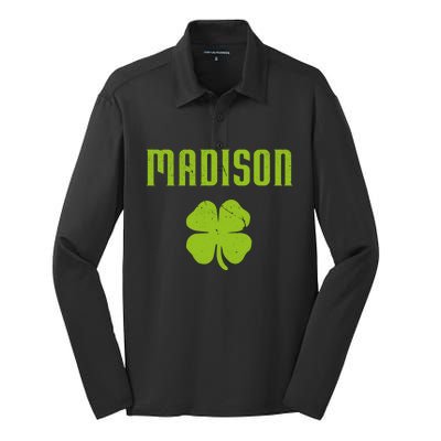 Madison Wi Shamrock Capital City St Patricks Day Pride Graph Cute Gift Silk Touch Performance Long Sleeve Polo