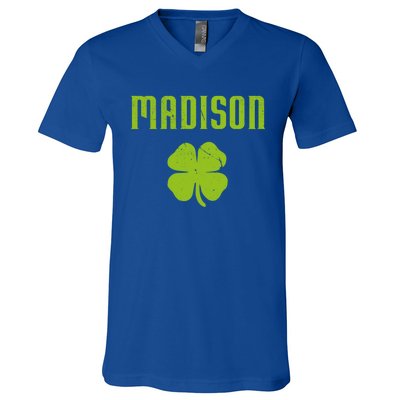 Madison Wi Shamrock Capital City St Patricks Day Pride Graph Cute Gift V-Neck T-Shirt