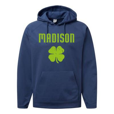 Madison Wi Shamrock Capital City St Patricks Day Pride Graph Cute Gift Performance Fleece Hoodie