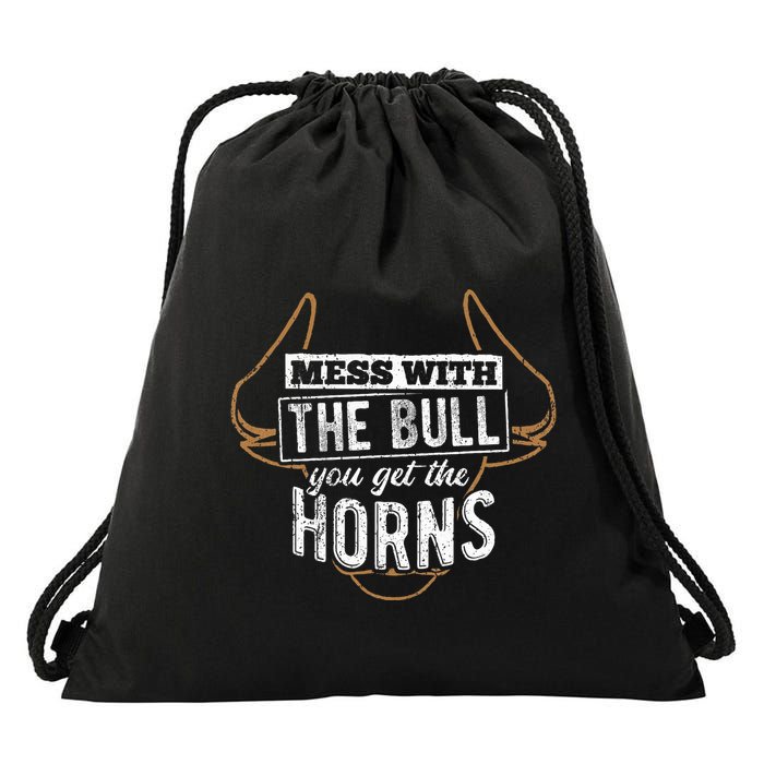 Mess With The Bull You Get The Horns Bullfighter Longhorn Drawstring Bag