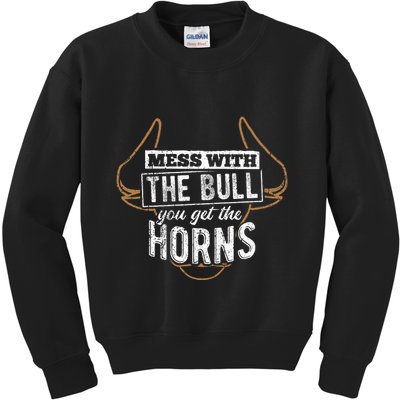 Mess With The Bull You Get The Horns Bullfighter Longhorn Kids Sweatshirt