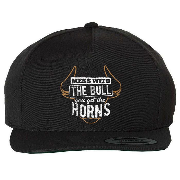 Mess With The Bull You Get The Horns Bullfighter Longhorn Wool Snapback Cap