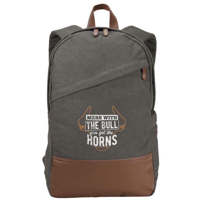 Mess With The Bull You Get The Horns Bullfighter Longhorn Cotton Canvas Backpack