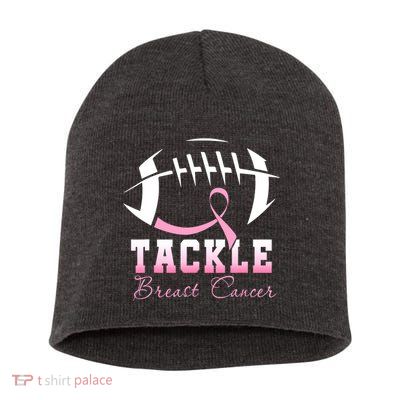 Men Women Tackle Breast Cancer Awareness Football Pink Ribbon Gift Short Acrylic Beanie