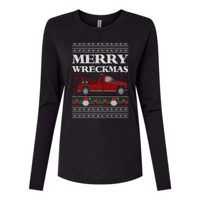 Merry Wreckmas Tow Truck Driver Ugly Christmas Gift Womens Cotton Relaxed Long Sleeve T-Shirt