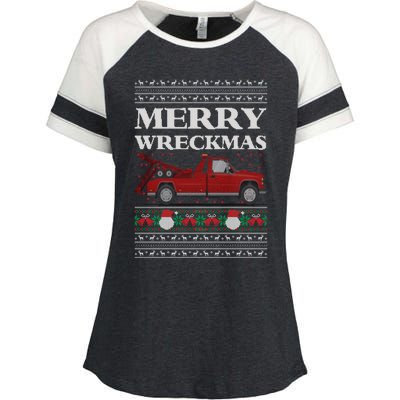 Merry Wreckmas Tow Truck Driver Ugly Christmas Gift Enza Ladies Jersey Colorblock Tee