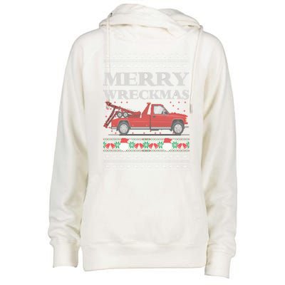 Merry Wreckmas Tow Truck Driver Ugly Christmas Gift Womens Funnel Neck Pullover Hood