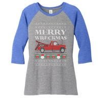 Merry Wreckmas Tow Truck Driver Ugly Christmas Gift Women's Tri-Blend 3/4-Sleeve Raglan Shirt