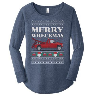 Merry Wreckmas Tow Truck Driver Ugly Christmas Gift Women's Perfect Tri Tunic Long Sleeve Shirt