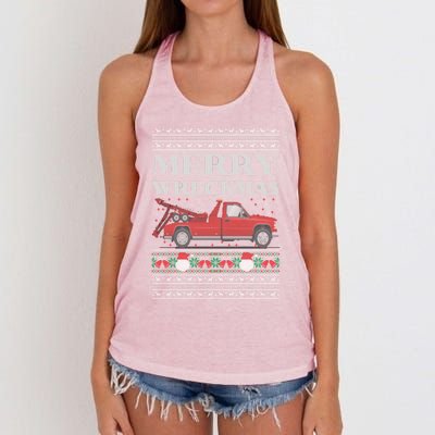 Merry Wreckmas Tow Truck Driver Ugly Christmas Gift Women's Knotted Racerback Tank