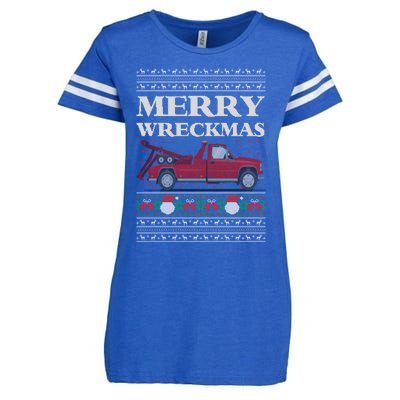 Merry Wreckmas Tow Truck Driver Ugly Christmas Gift Enza Ladies Jersey Football T-Shirt