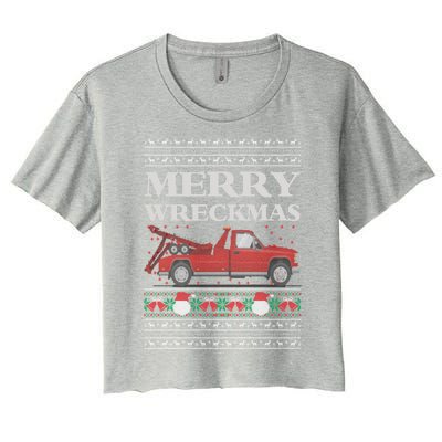 Merry Wreckmas Tow Truck Driver Ugly Christmas Gift Women's Crop Top Tee