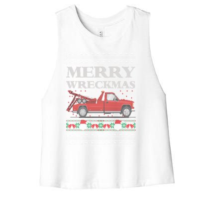 Merry Wreckmas Tow Truck Driver Ugly Christmas Gift Women's Racerback Cropped Tank