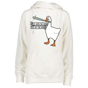 Mess With The Honk You Get The Bonk Goose Womens Funnel Neck Pullover Hood