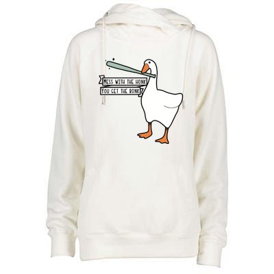 Mess With The Honk You Get The Bonk Goose Womens Funnel Neck Pullover Hood