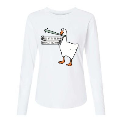 Mess With The Honk You Get The Bonk Goose Womens Cotton Relaxed Long Sleeve T-Shirt