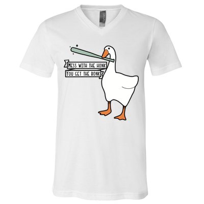 Mess With The Honk You Get The Bonk Goose V-Neck T-Shirt