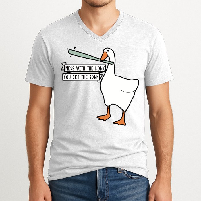Mess With The Honk You Get The Bonk Goose V-Neck T-Shirt