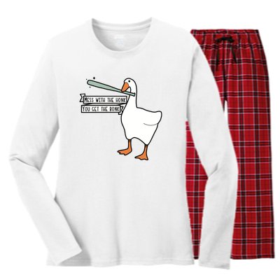 Mess With The Honk You Get The Bonk Goose Women's Long Sleeve Flannel Pajama Set 