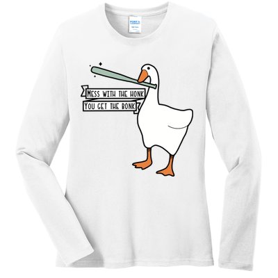 Mess With The Honk You Get The Bonk Goose Ladies Long Sleeve Shirt
