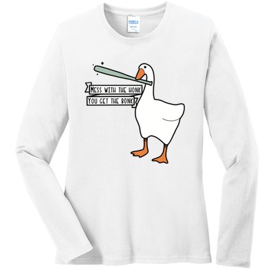 Mess With The Honk You Get The Bonk Goose Ladies Long Sleeve Shirt