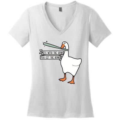 Mess With The Honk You Get The Bonk Goose Women's V-Neck T-Shirt