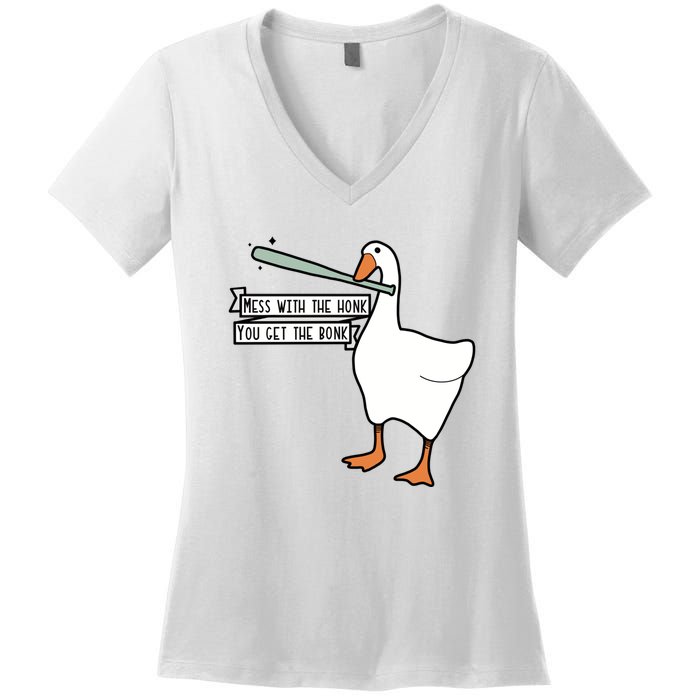 Mess With The Honk You Get The Bonk Goose Women's V-Neck T-Shirt