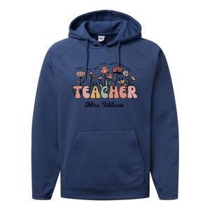 Mrs Wilson Teacher Wildflower Back To School Gift Performance Fleece Hoodie